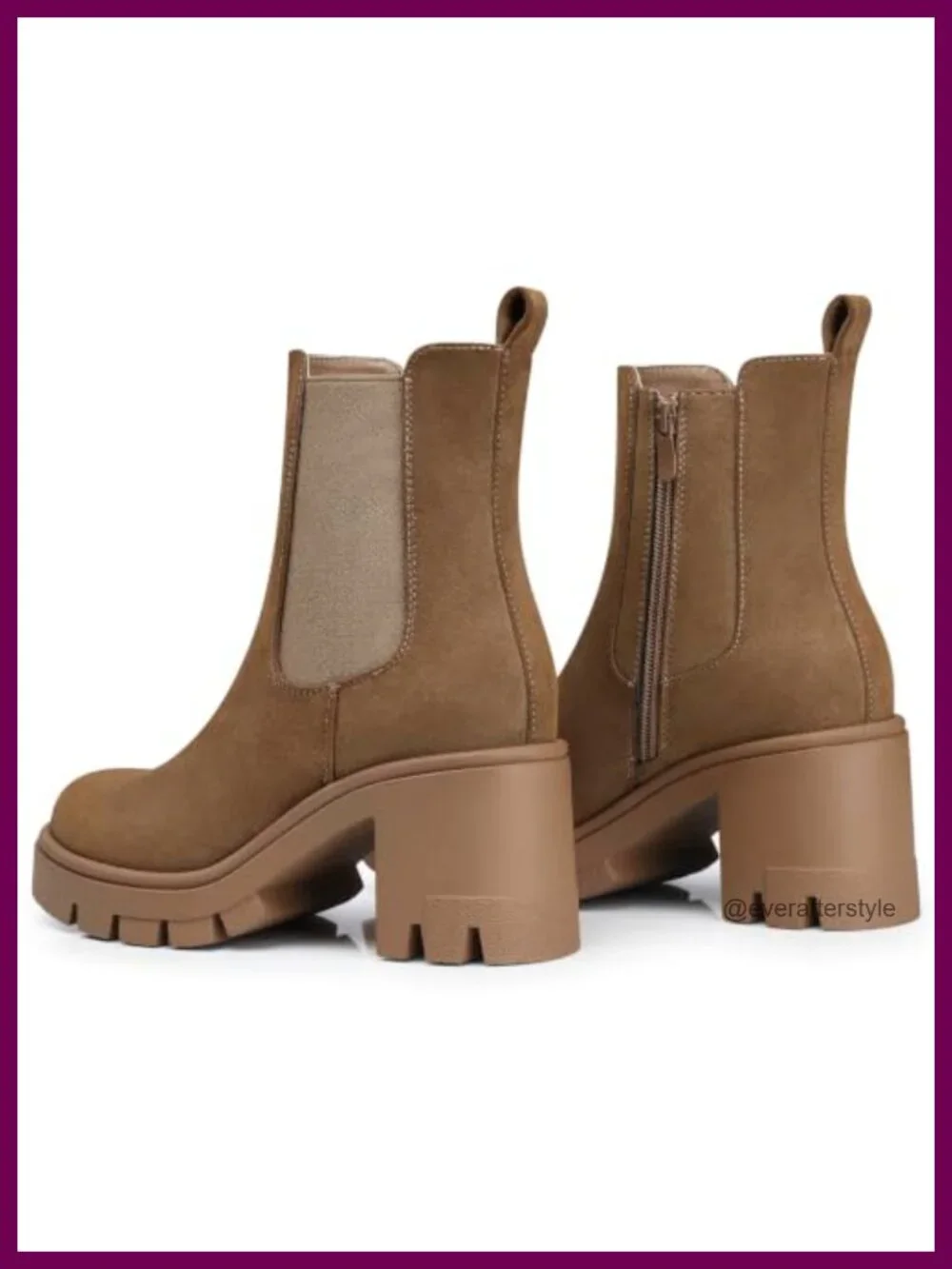 Women's Chelsea Ankle Boots 2.9 Inch Platform Block Heel PU Suede